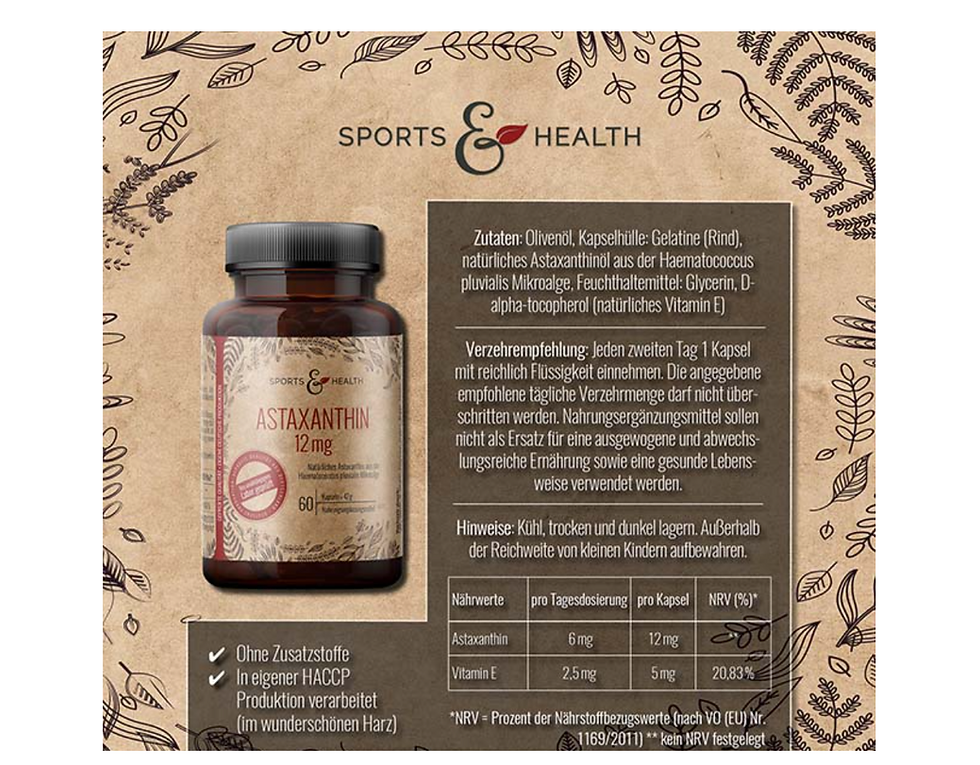 サムネイル： 德國 SPORT&HEALTH 高劑量 蝦青素12 mg  抗衰老 氧化
