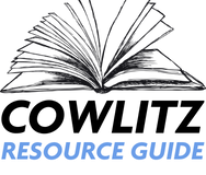 An open book and the words Cowlitz Resource Guide