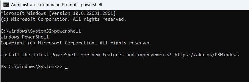 Starting powershell from command prompt