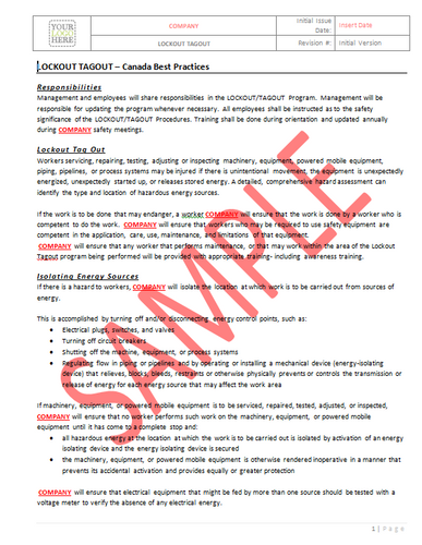 Lockout Tagout - Canada Industry Practice RAVS | On-Track Safety