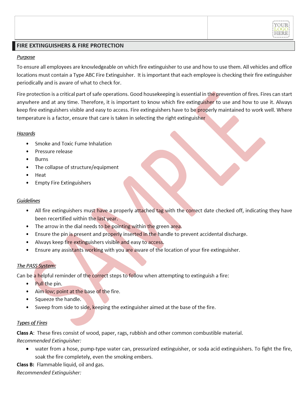 Fire Extinguisher Safe Work Practice