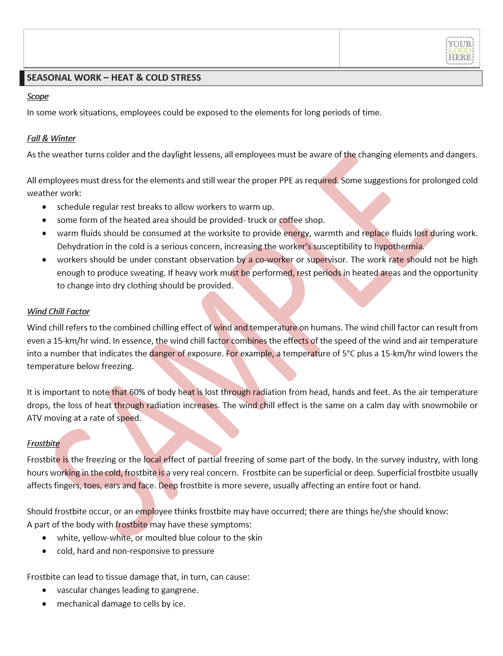 Seasonal Work - Hot & Cold Stress Safe Work Practice