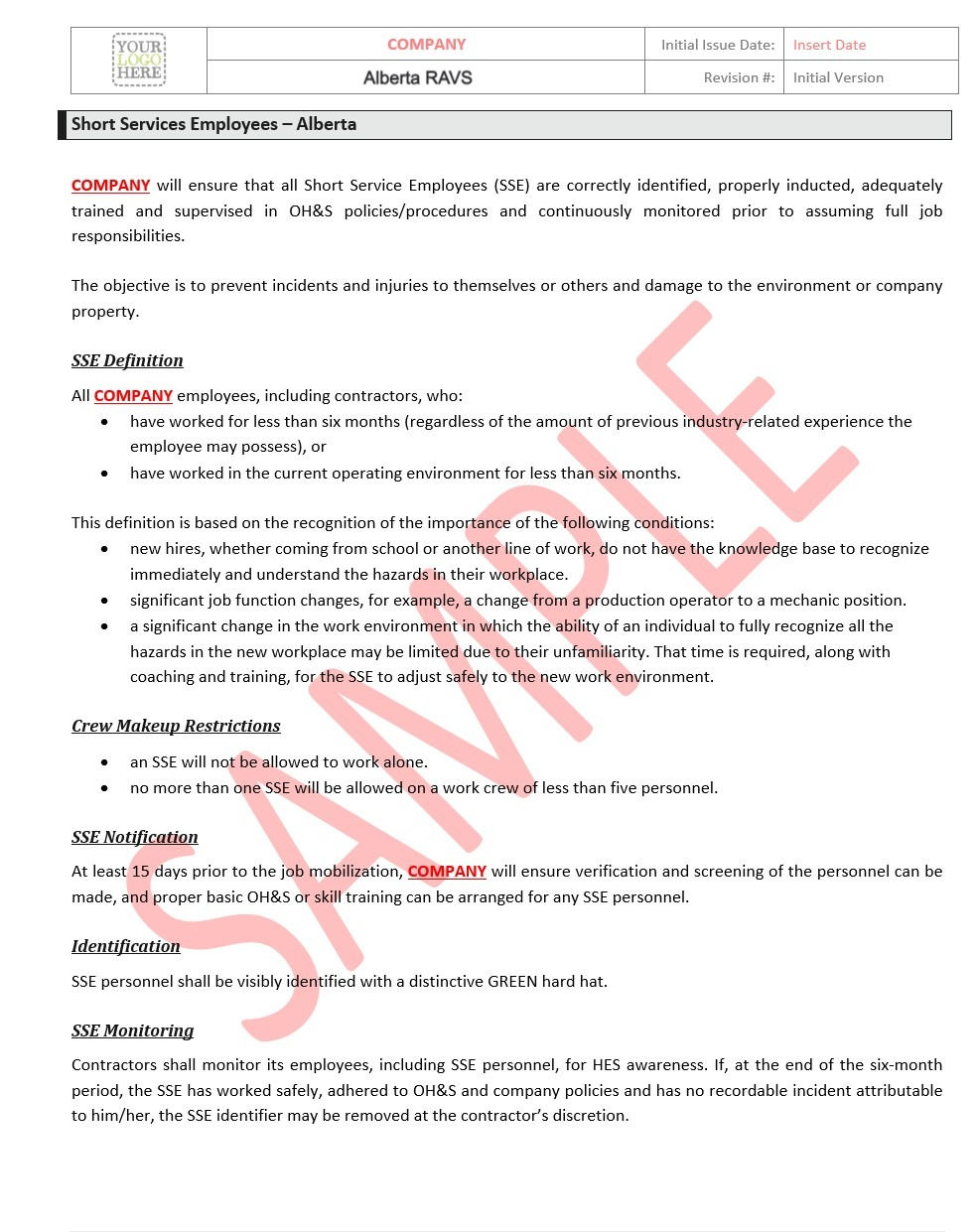 Short Service Employee - Alberta