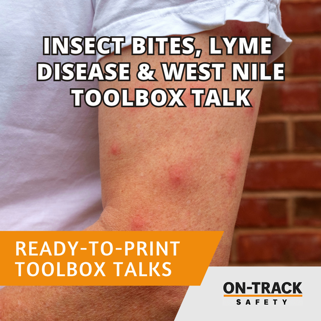 Insect Bites Lyme Disease Toolbox Talk title with health alert icon and On-Track Safety branding
