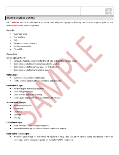 Hazard Control Signage Safe Work Practice | Quick Safety