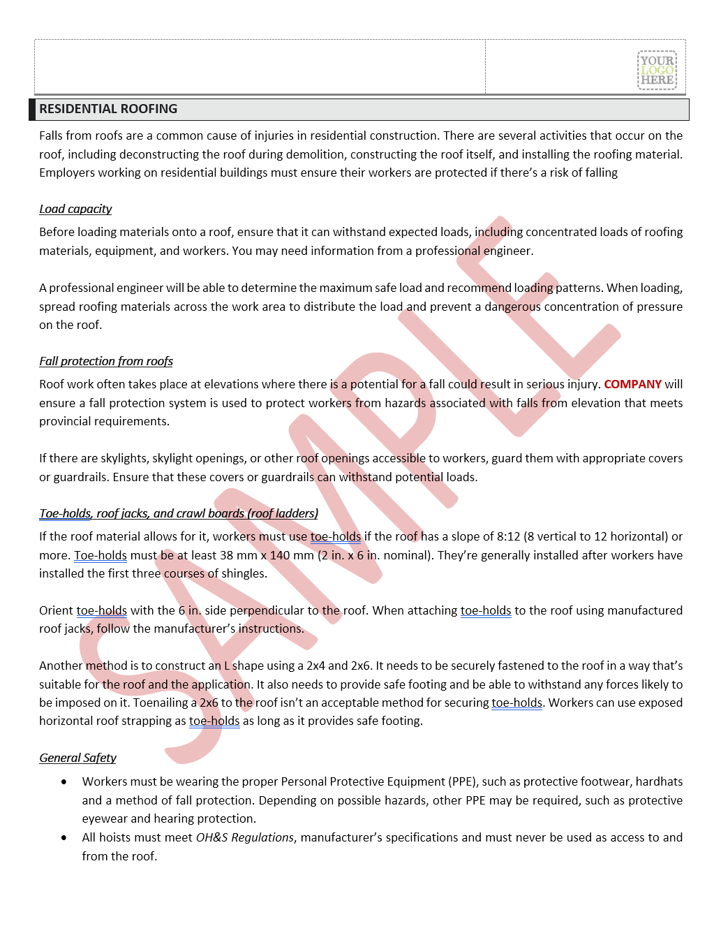 Residential Roofing Safe Work Practice