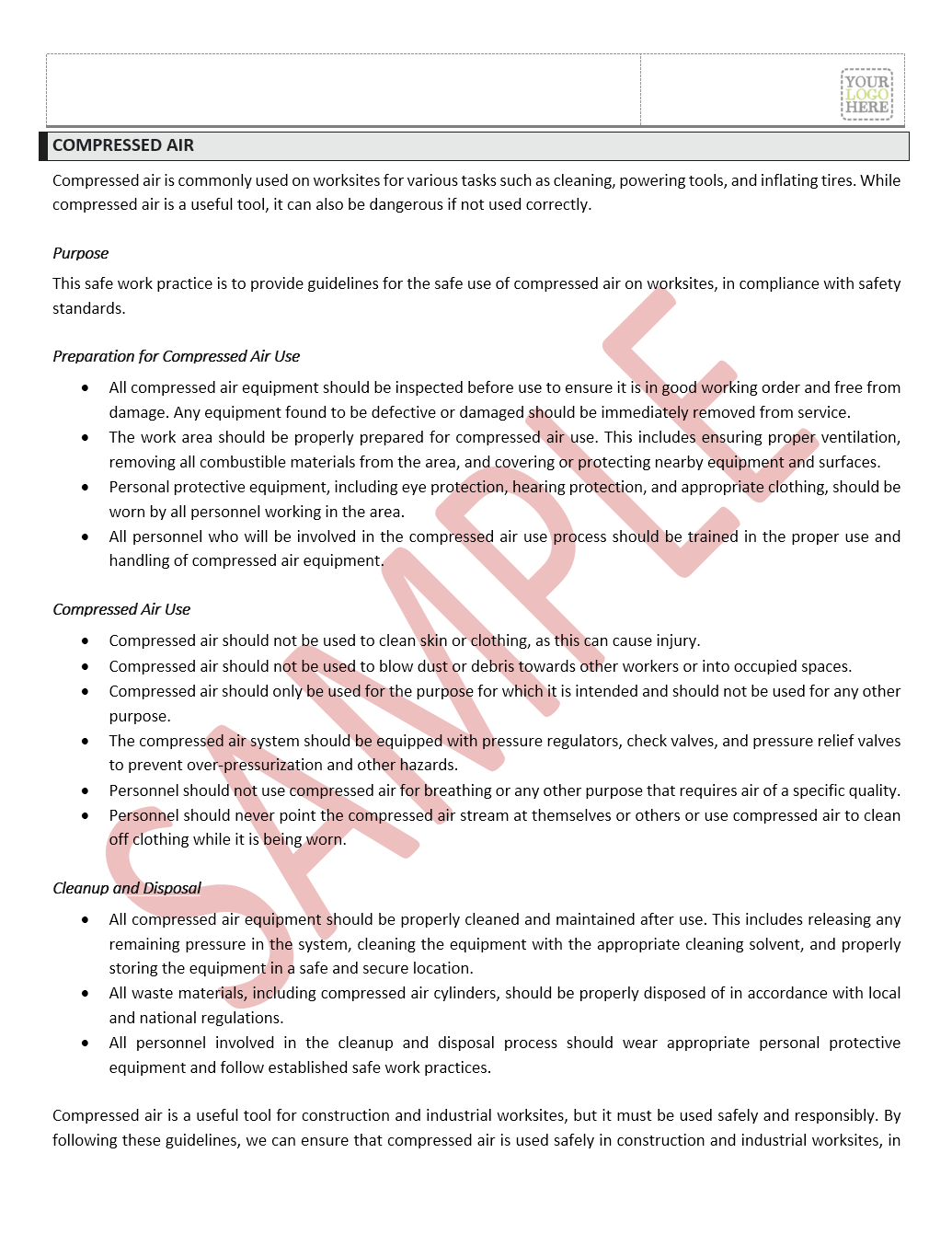 Compressed Air Safe Work Practice
