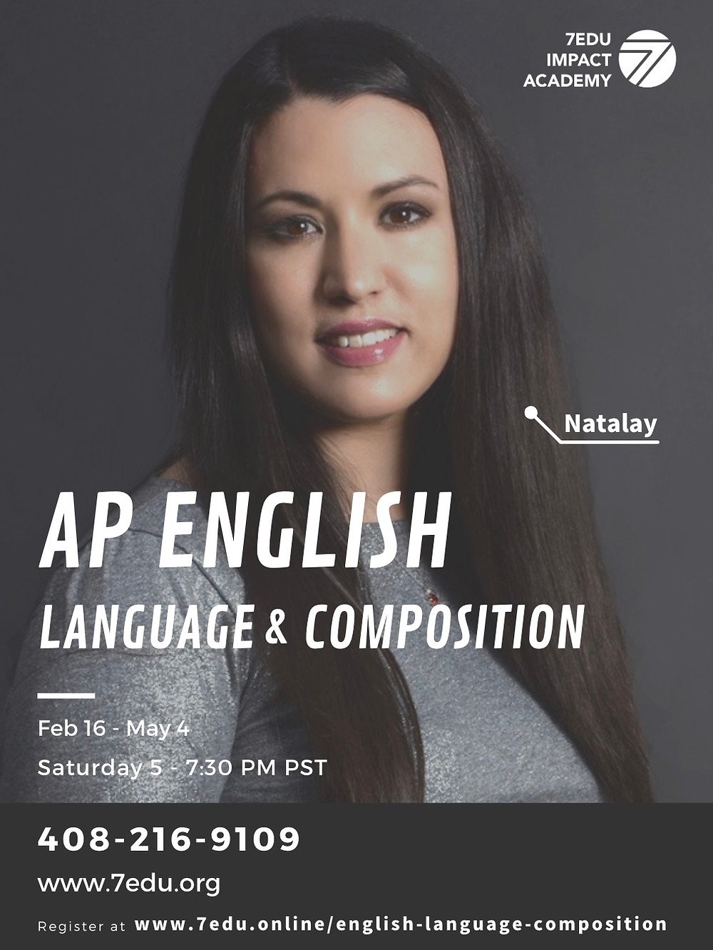 <img src="natalay.jpg" alt="natalay goldstein teacher of 7edu information about upcoming ap english language and composition course">