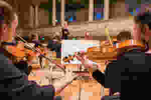 <img src="violinists" alt="two girls watching the conductor and playing the violin in an orchestra">