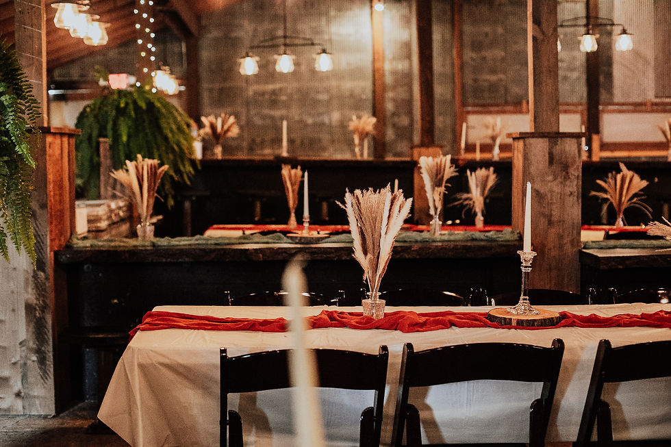 Wedding venue hear Kalamazoo Michigan with all different lighting elements, live edge wood tables