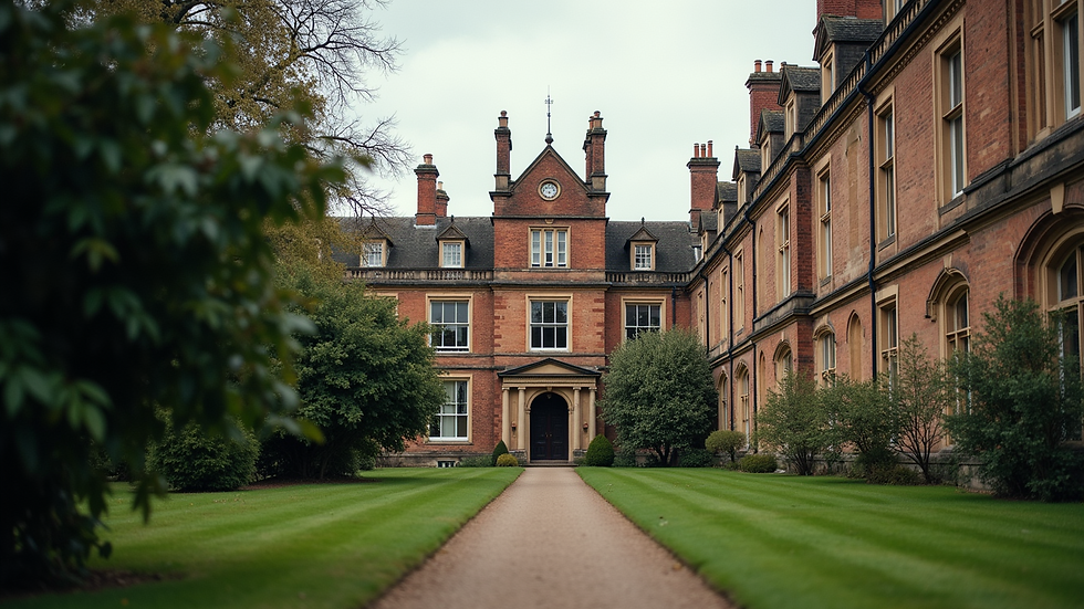 Eye-level view of a traditional U.K. boarding school building