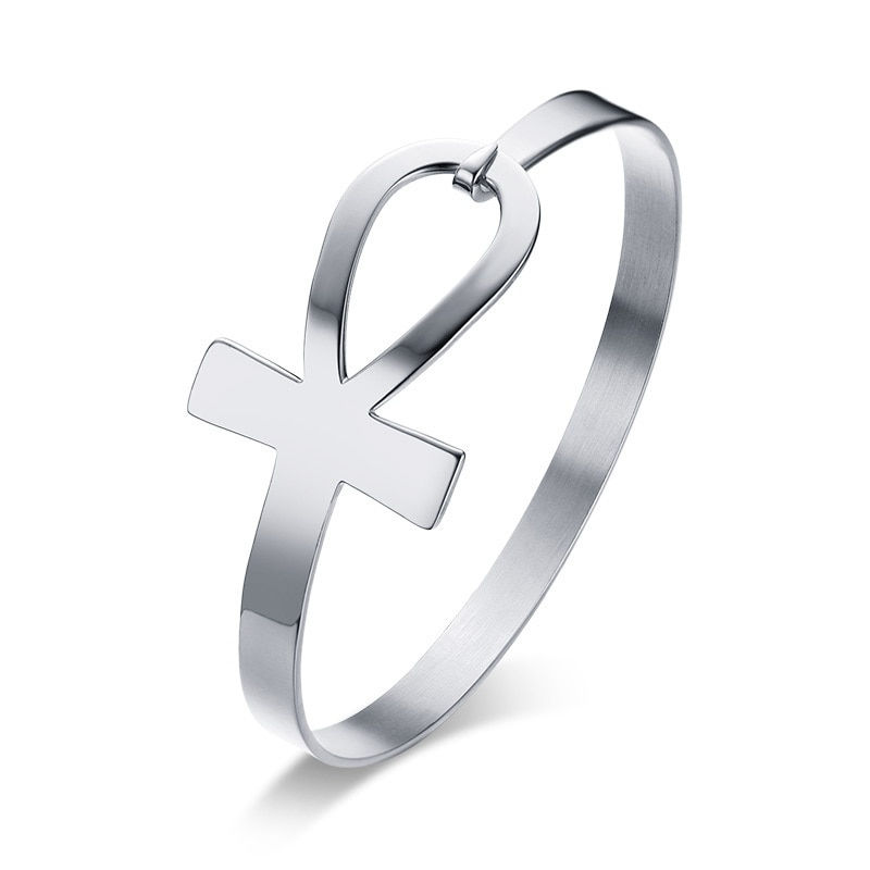 Thumbnail: Vnox Ankh Cross Bracelet for Women Stainless Steel  Jewelry 2.3" Diameter