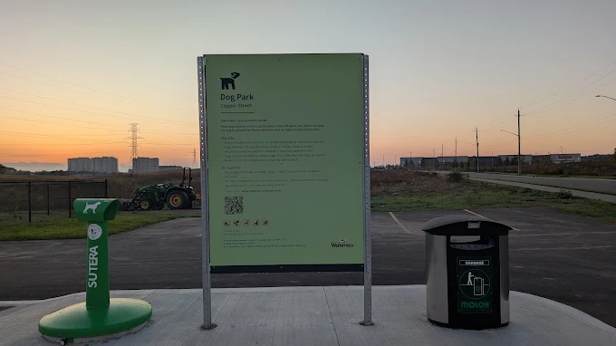 Copper dog park sign
