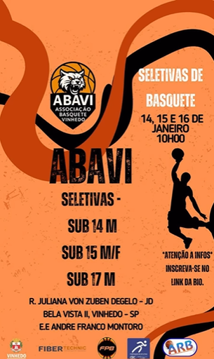 EQUIPE ABAVI ABRE INSCRIÇÃO PARA SELETIVA DE BASQUETE 2026