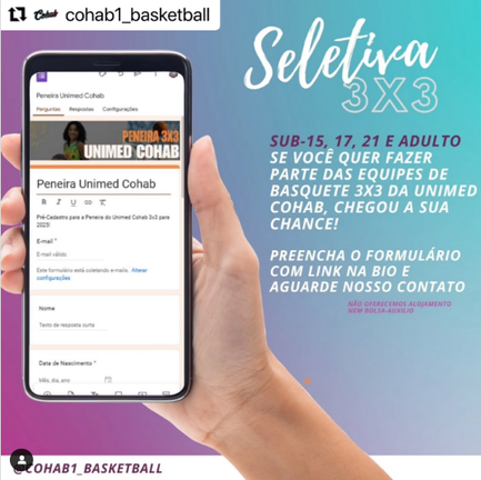 EQUIPE COHAB1 BASKETBALL ANUNCIA PENEIRA DE BASQUETE 3x3 EM 2025