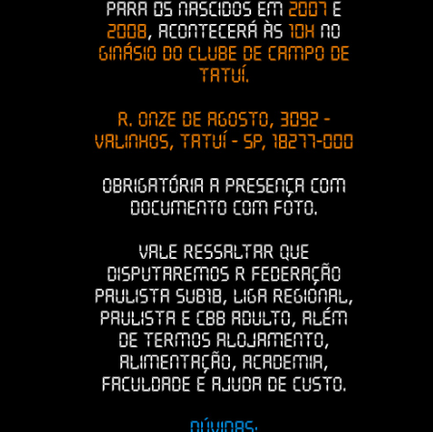 OPORTUNIDADE EM PENEIRA DE BASQUETE NA EQUIPE DE TATUÍ (2025)