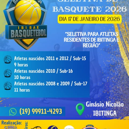 SELETIVA DE BASQUETE PARA BASE NA EQUIPE IBITINGA [2026]