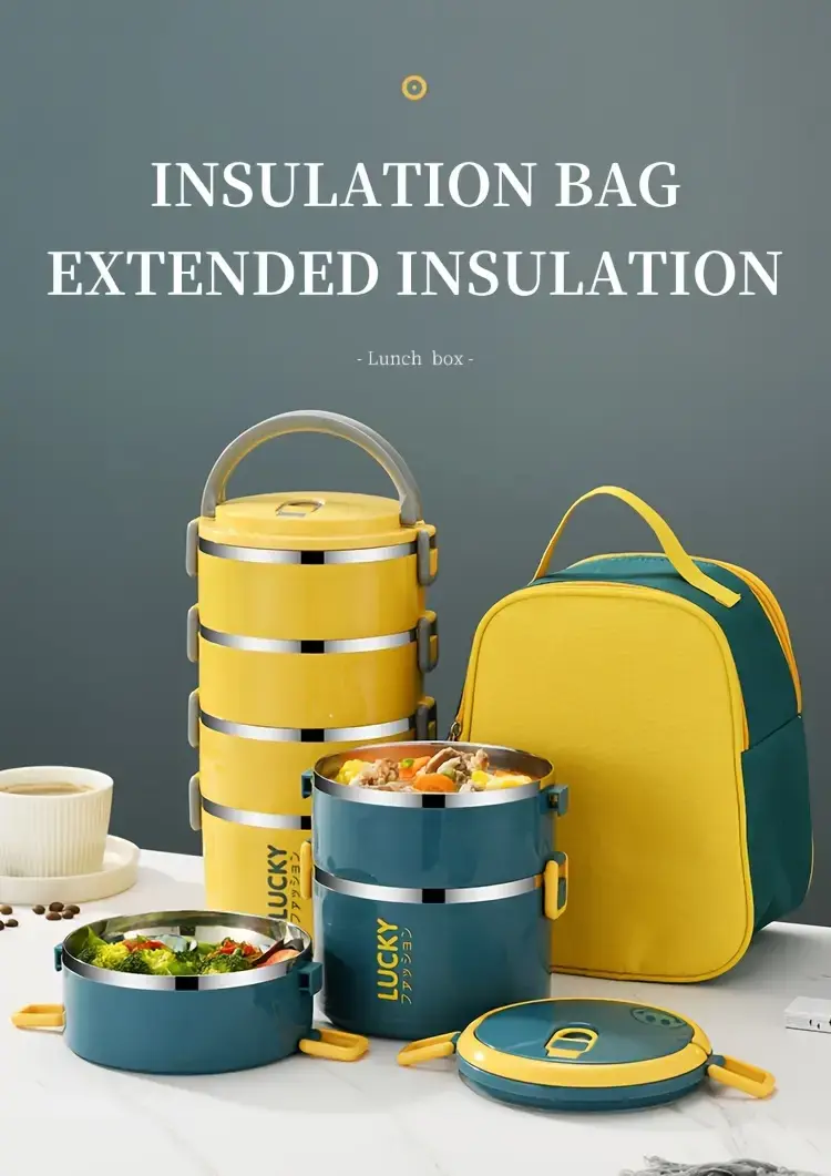 Thumbnail: 1 Set Stainless Steel Reusable Thermal Lunch Box