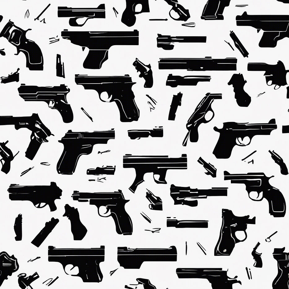 A white background with a small handgun graphic outlines of different kinds in all directi