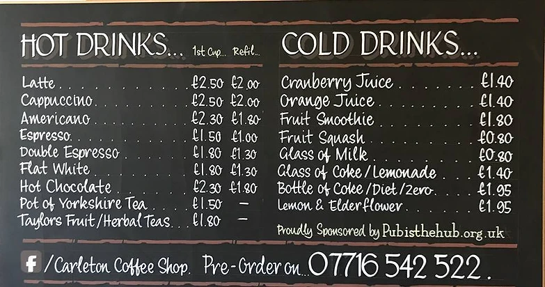 coffee menu board