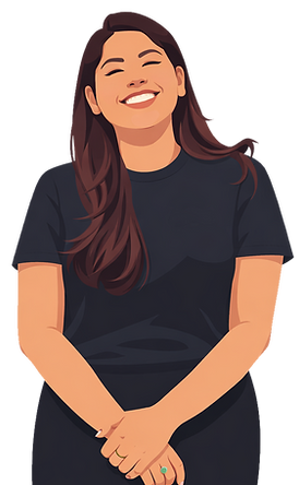 Smiling woman in a 'CANILA' shirt.png