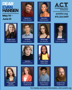 A poster image of the 12 actors who will be staring in the ACT CT production of Dear Evan Hansen