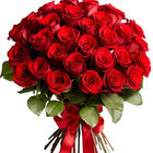 Large bouquet of red roses tied with a red ribbon