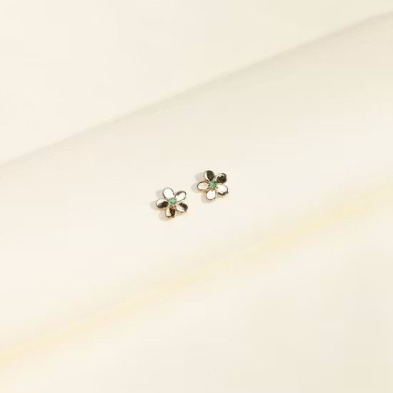 Baby Crown Natural Emerald Rose Kids Earrings
