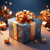 Elegant blue gift box with a large gold bow