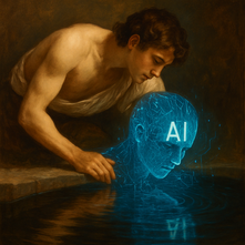 A Human and AI, gazing down into the water.