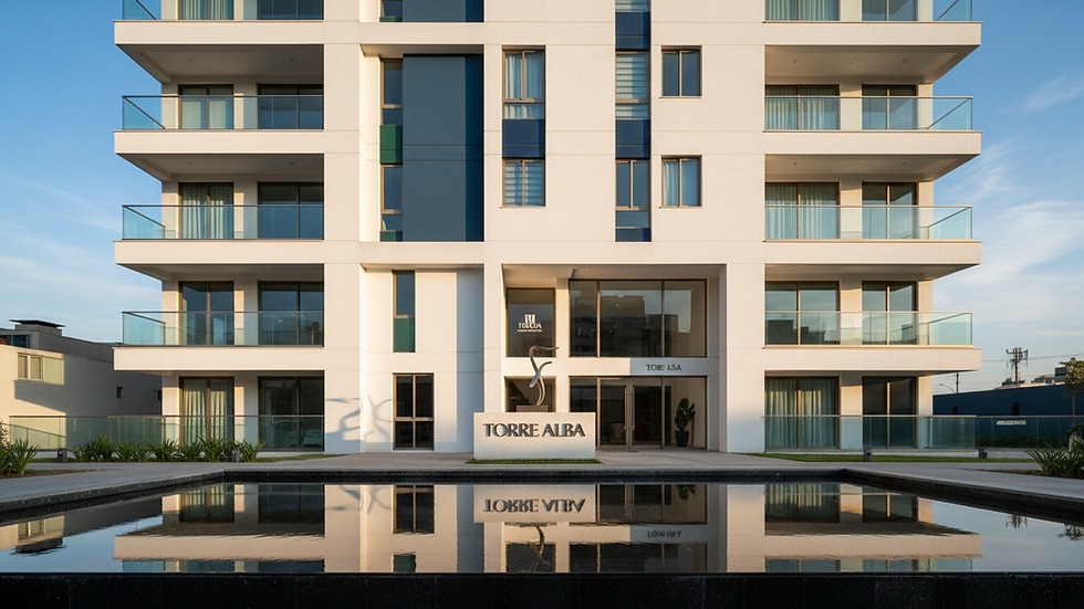 Eye-level view of a modern apartment building in Santiago