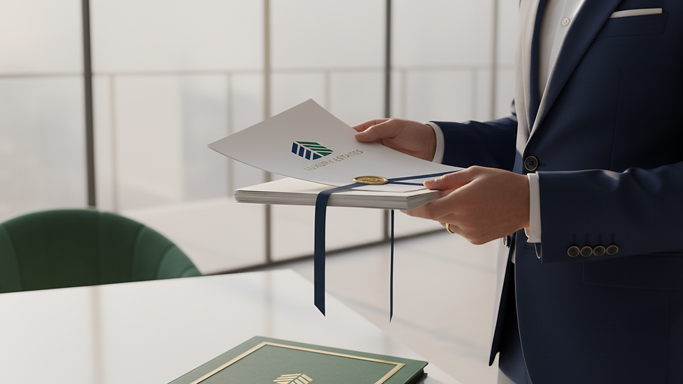 Close-up view of a real estate agent showing property documents