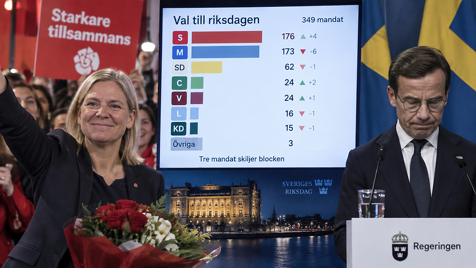 Svezia, il centrosinistra vince al fotofinish: Andersson avanti di tre seggi, Kristersson si dimette