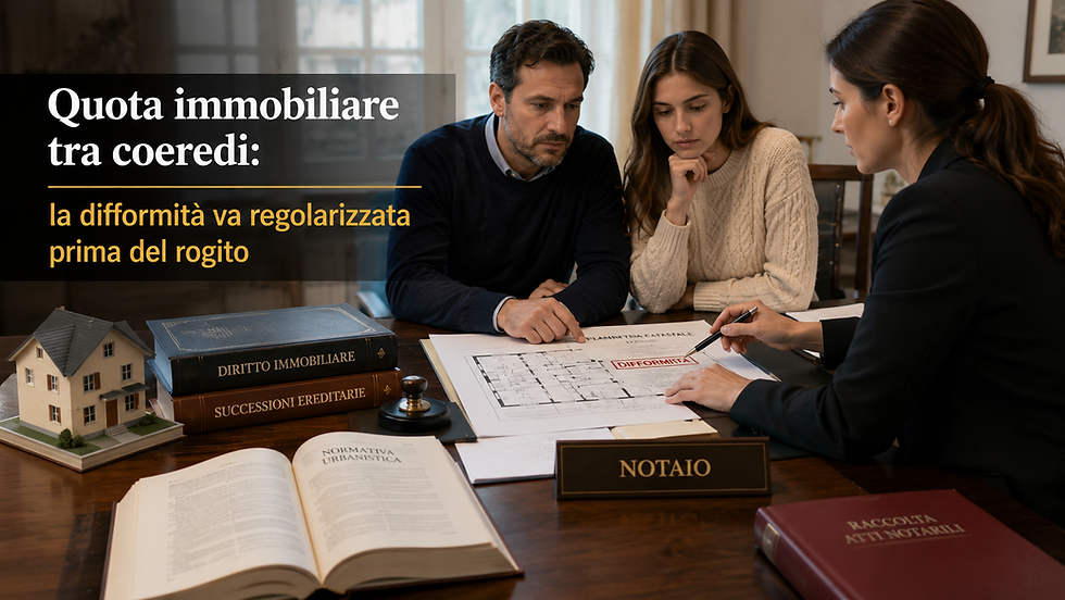 Quota immobiliare tra coeredi: la difformità va regolarizzata prima del rogito