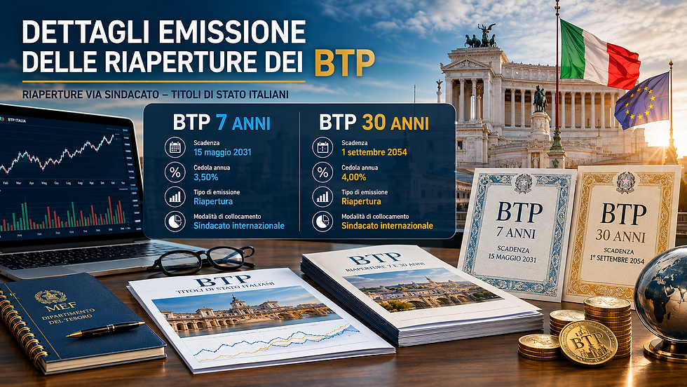 Dettagli emissione delle riaperture dei BTP a 7 e 30 anni