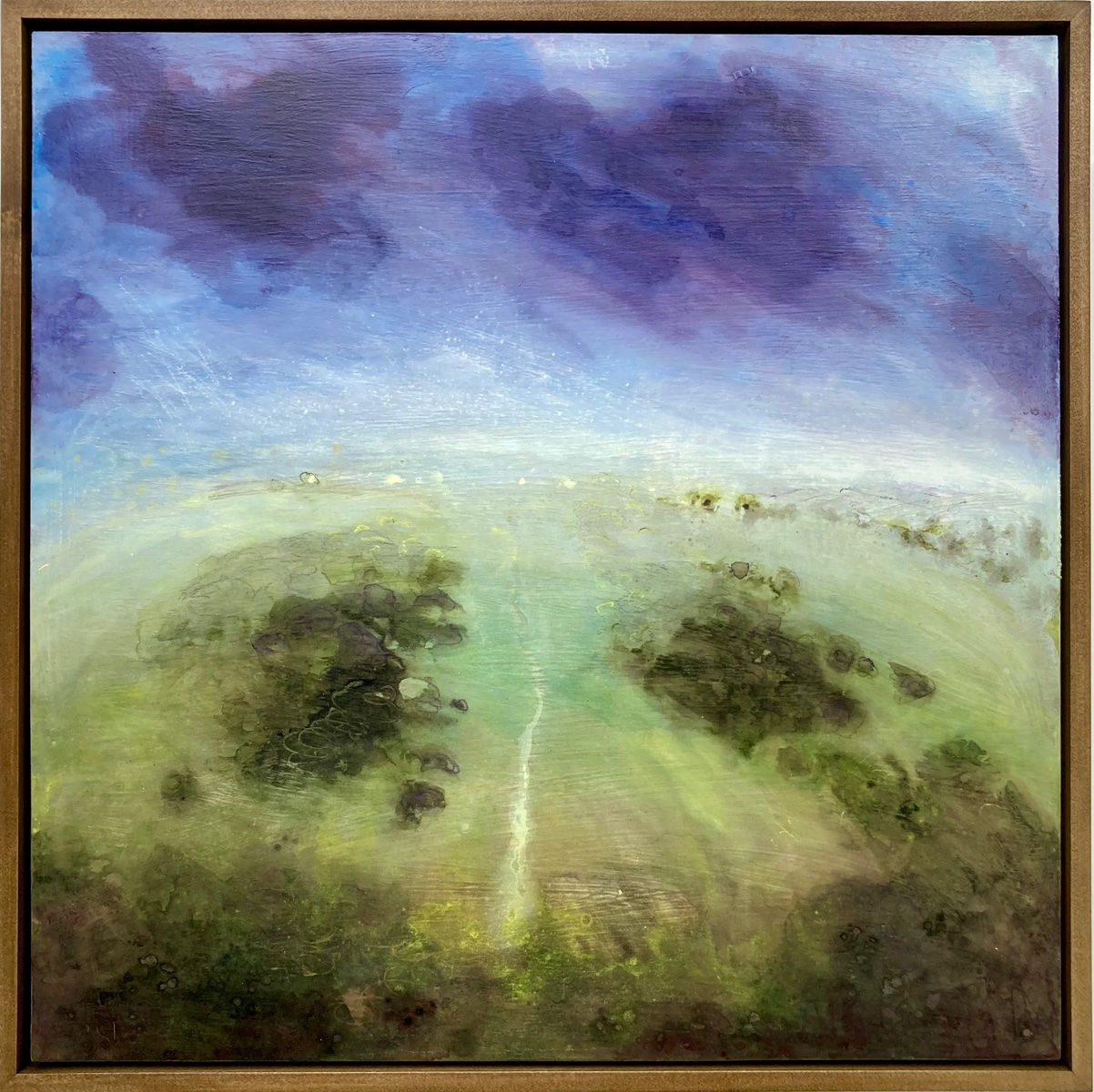 'Wolstonbury Hill with blueberry clouds' birchwood panel painting