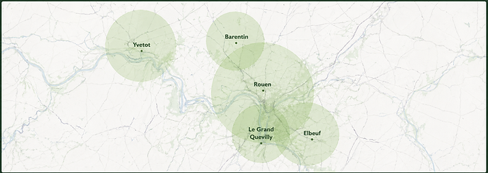 Plan de la zone d'intervention autour de Rouen