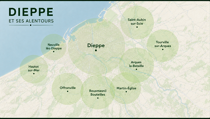 Plan de la zone d'intervention de SGE autour de Dieppe