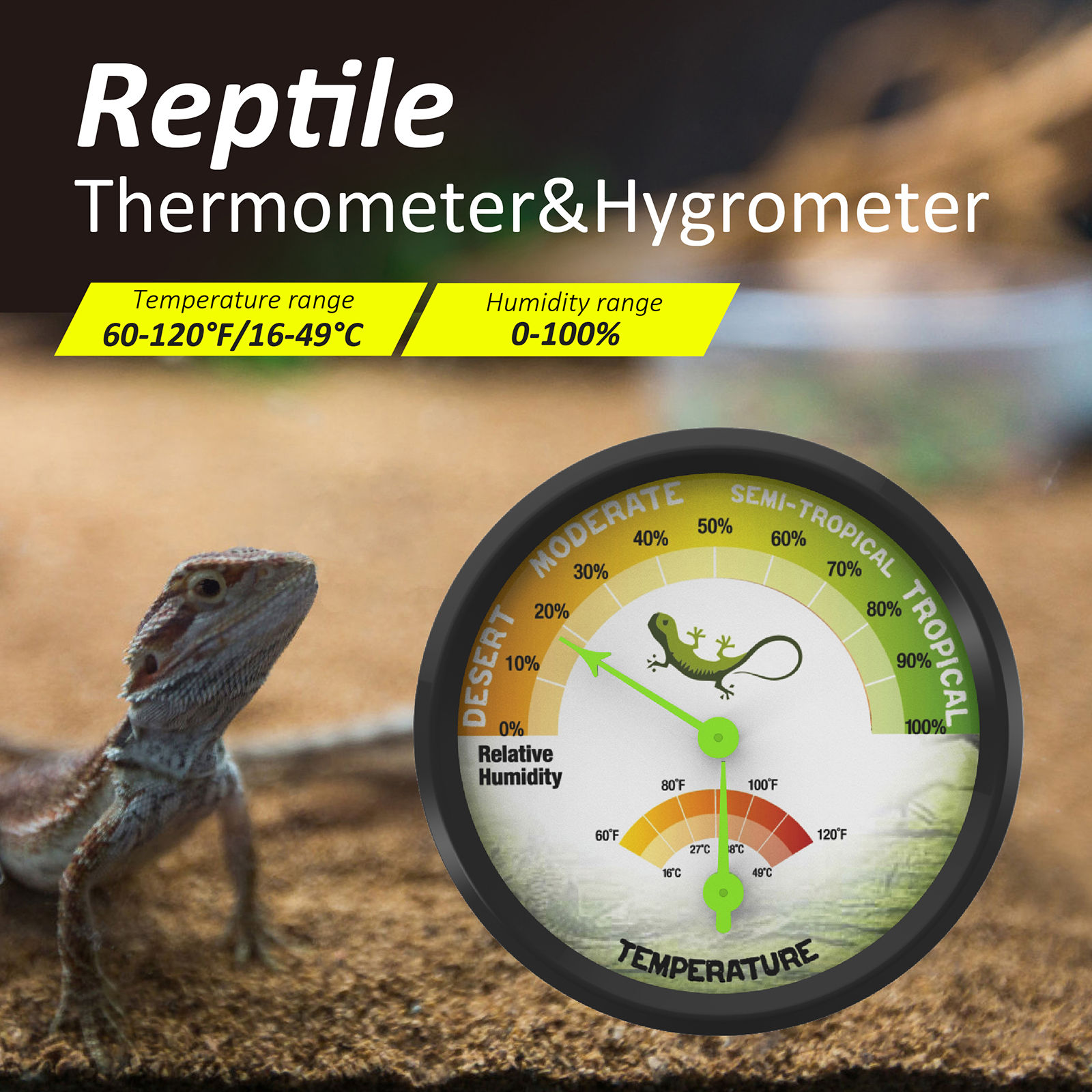 High-Precision Analog Reptile Thermometer & Hygrometer