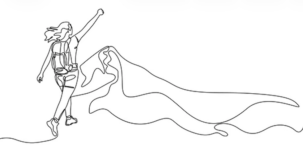 The image depicts a person preparing to climb a tall mountain, symbolising the long journey ahead of the leader of the ecophonesavers project.