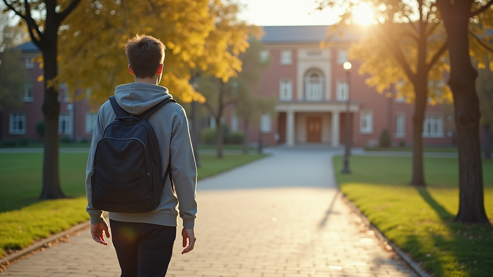 High angle view of a student walking on a university campus abroad