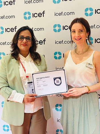 Diksha Pal of Renascence Global receiving ICEF Agency Status certificate for excellence in study abroad consultancy, UK educa