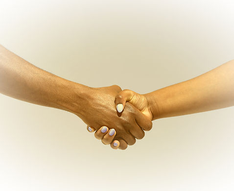 Two people shaking hands working together