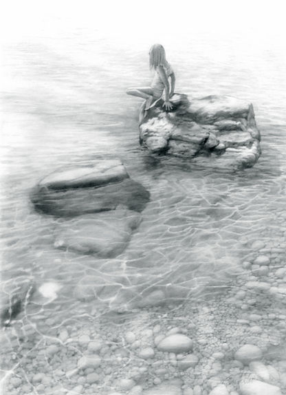 Clara on the Rock, pencil, 36x28, $1200
