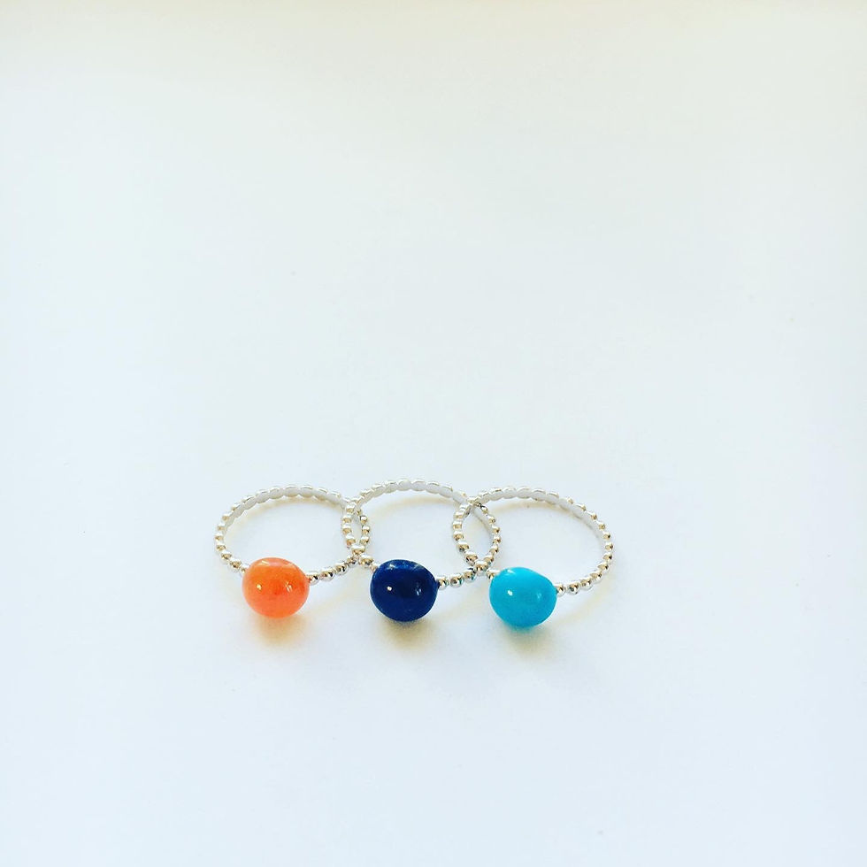Miniature : Bague en argent cabochon de turquoise-lapis lazuli ou cornaline