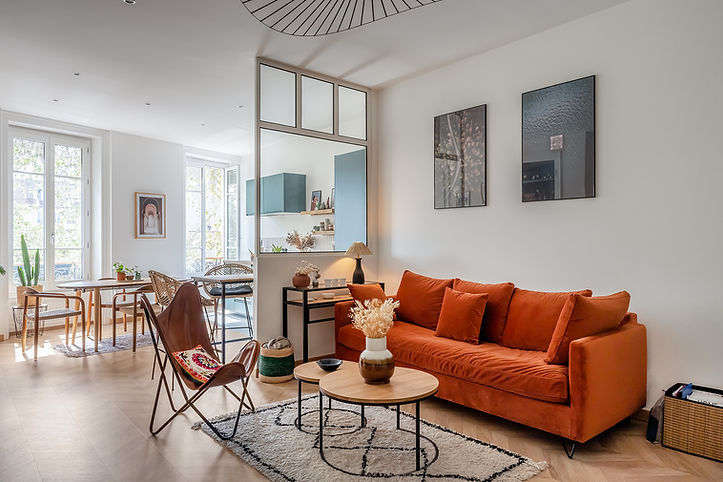 Aménagement et décoration d'un salon après rénovation d'un appartement ancien à Lyon 7