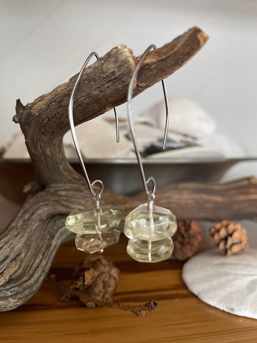 Lemon Quartz on Long Earring Hoops