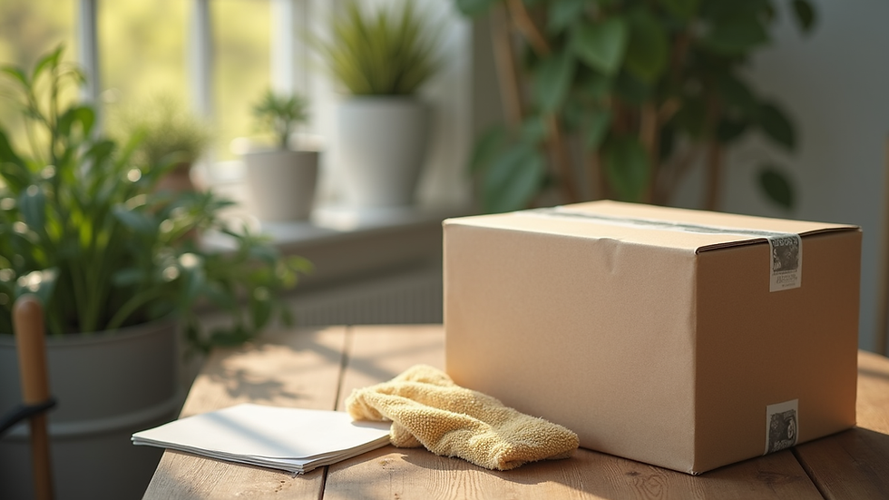 Frontansicht eines Pakets mit Gardena Ersatzteilen auf einem Tisch