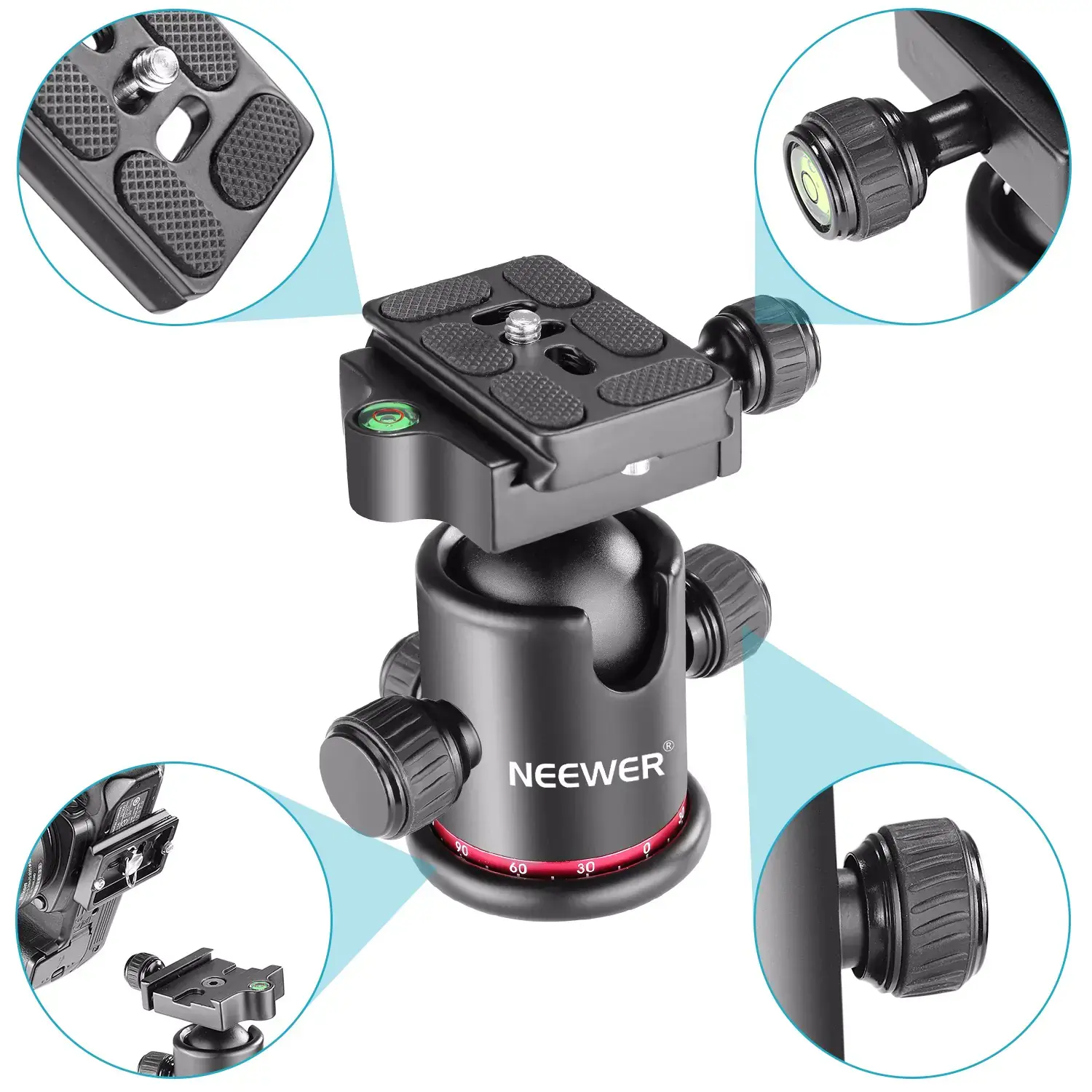 Metal Camera Tripod Head - Red and Black Color