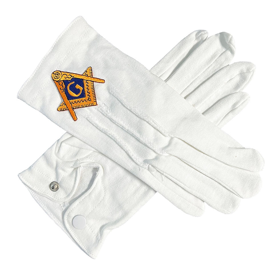 Masonic Embroidered Nylon or Cotton Gloves With Snaps
